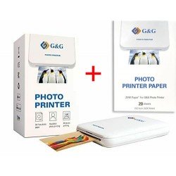 Imprimante photo de poche G&G - Imprimante ZINK (Zero-Ink) + Pochette de 20 feuilles