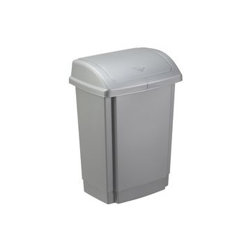 past team Poubelle à couvercle basculant, 15 litres, argent